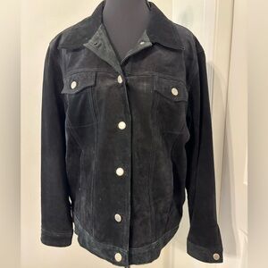 Black Women's Suede Jean Jacket — Classic Button-Front